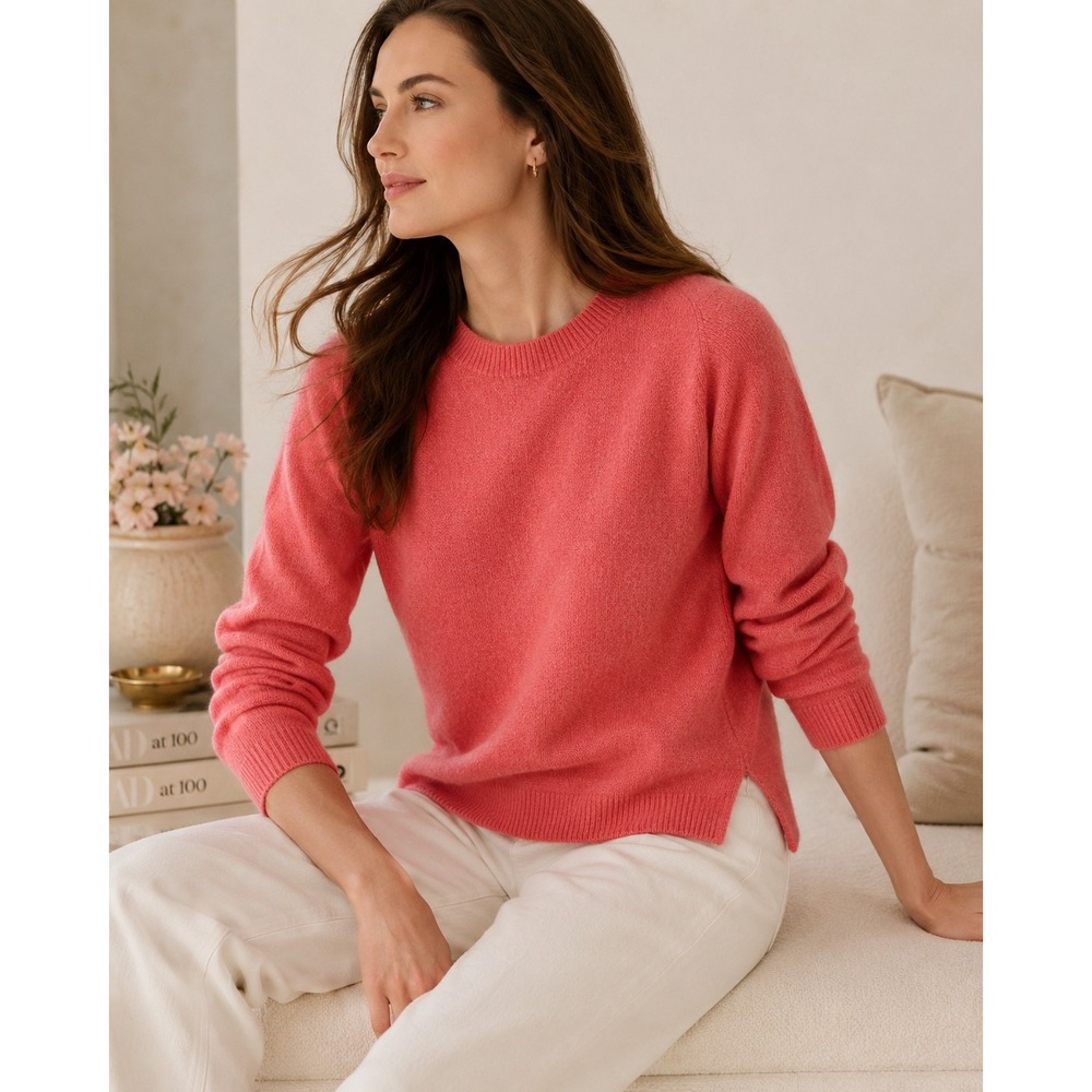 Magaschoni Cashmere Crewneck Sweater Coral Pink Long Sleeve XL - Picture 1 of 5